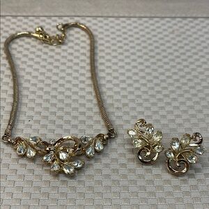 Signed Trafari gold tone and rhinestone, choker, and earring Set